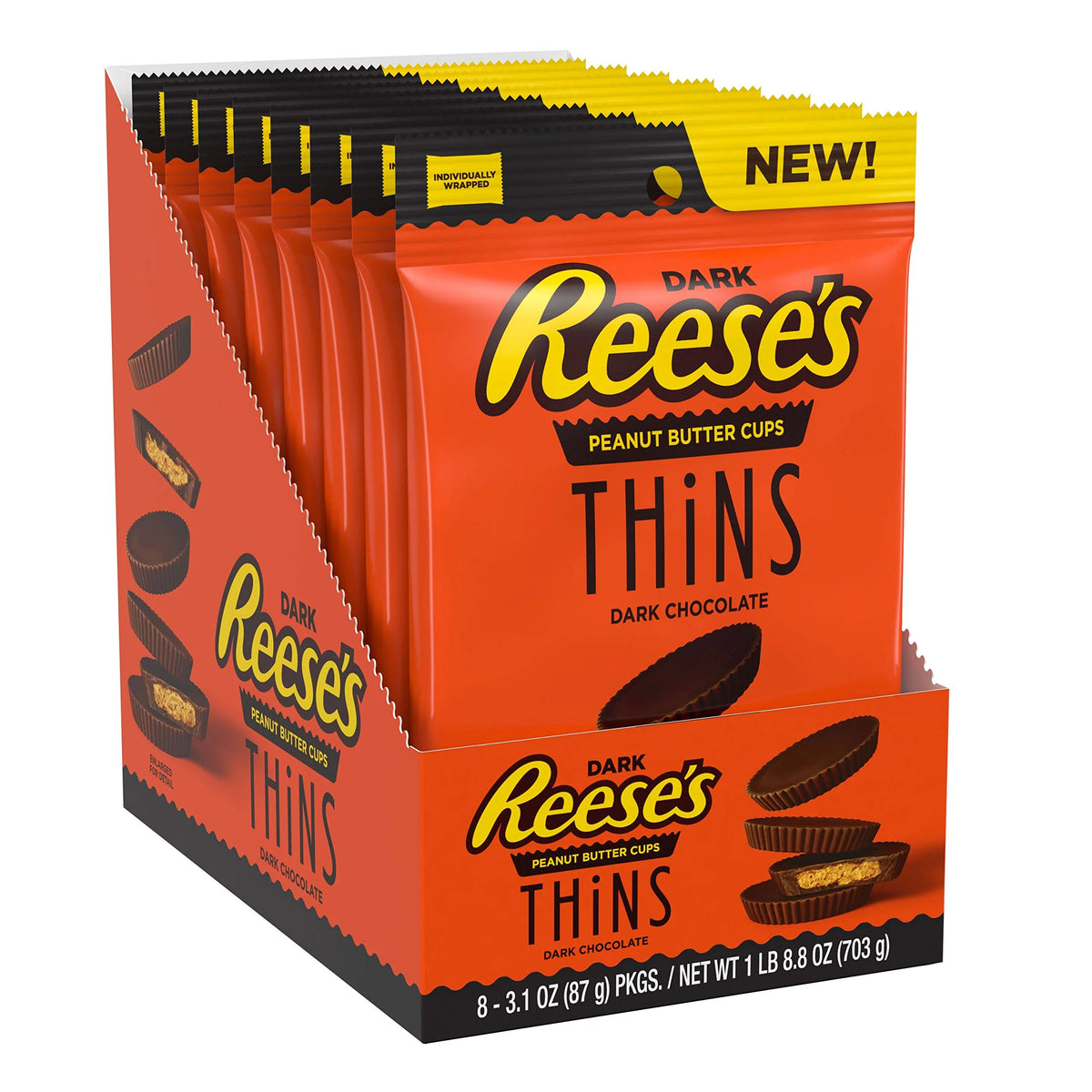 Dark Chocolate Peanut Butter Cups Candy Packs 3.1 Oz (8 Count) A583993