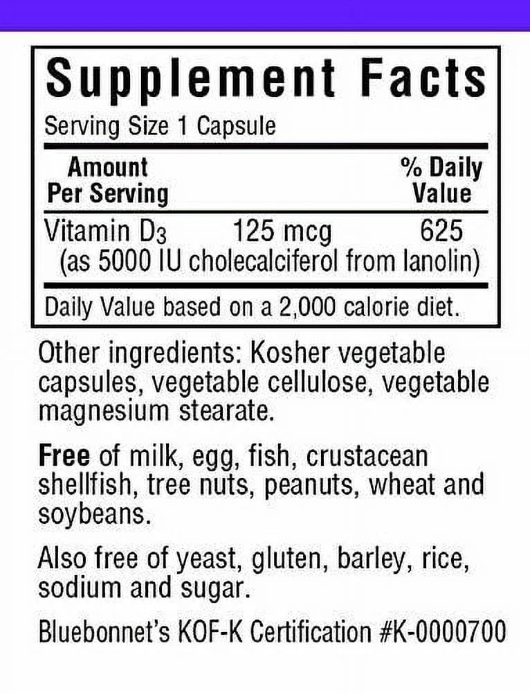 Vitamin D3 5000 IU Vegetable Capsules, 120 Count B626991
