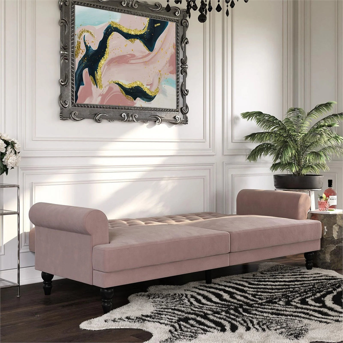 Blush Velvet Upholstered Futon D336