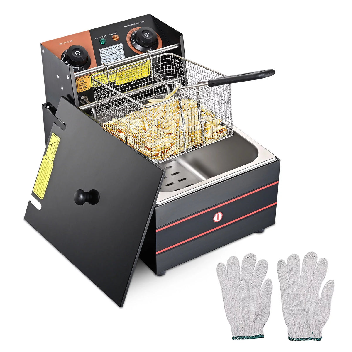 Commercial Electric Stainless Steel Deep Fryer with Basket & Lid T956