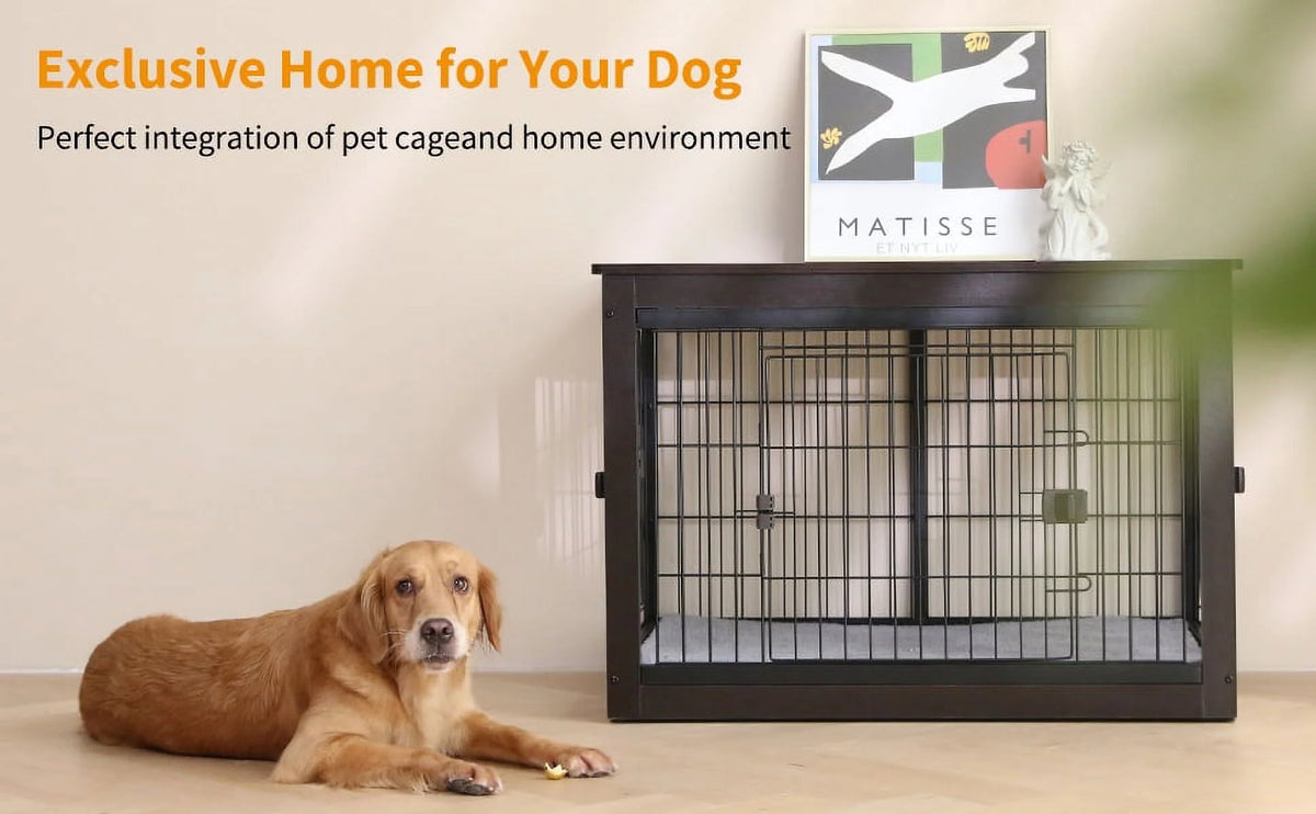 Black Dog Crate Furniture with Dog Mat G131