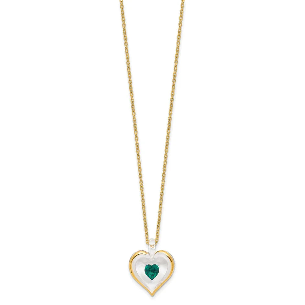Glass Heart 18 inch Gold-tone Necklace D976