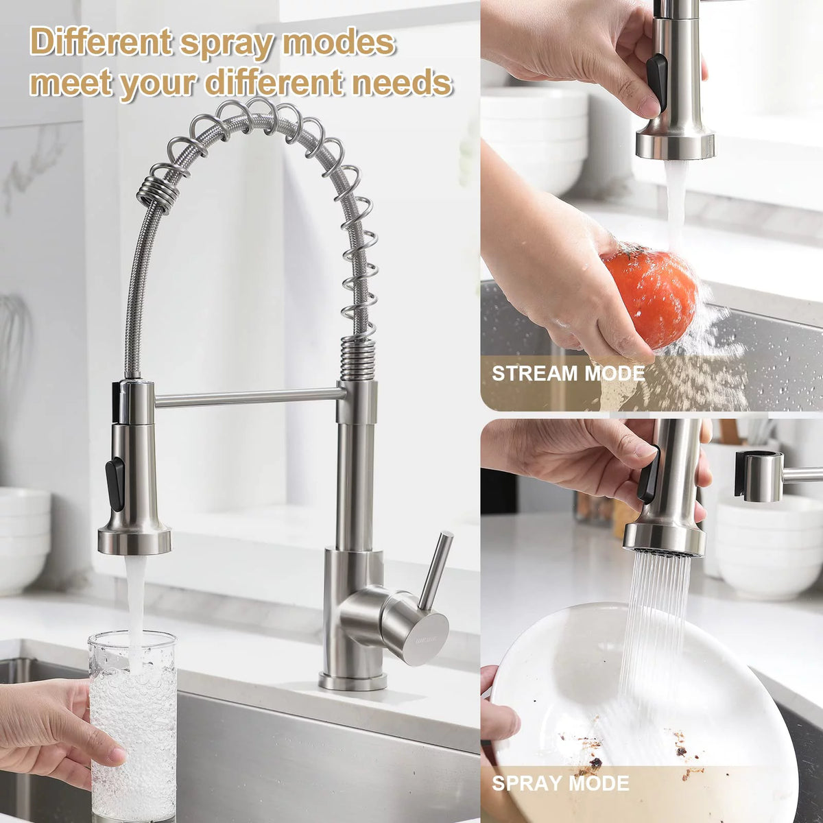 Brushed Nickel Solid Brass Pull Down Kitchen Faucet O296