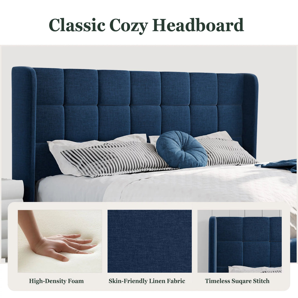 Queen Size Platform Bed Frame with Wingback Headboard B90001
