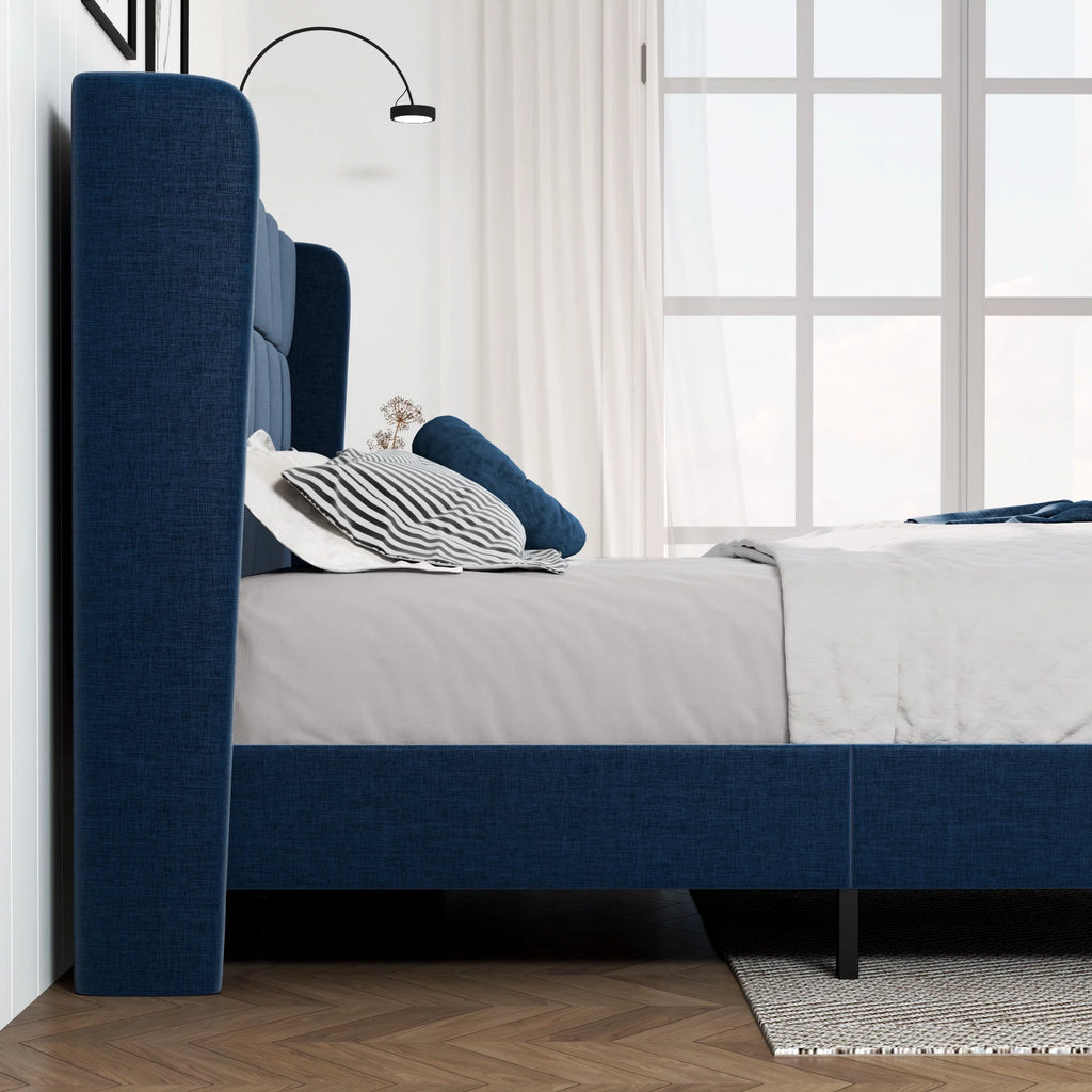Queen Size Platform Bed Frame with Wingback Headboard B90001