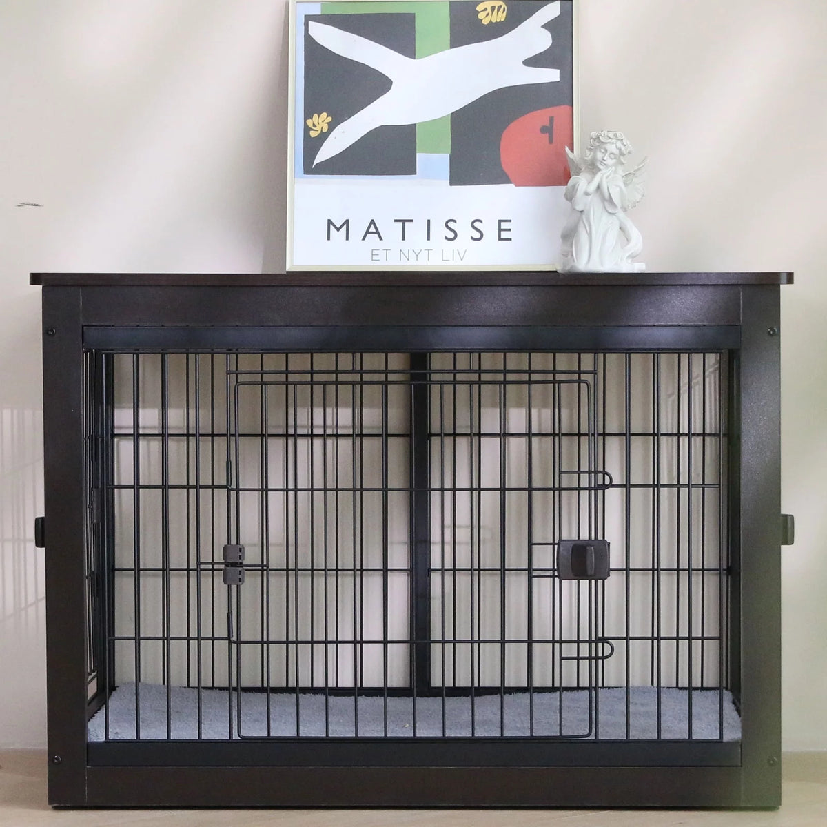 Black Dog Crate Furniture with Dog Mat G131