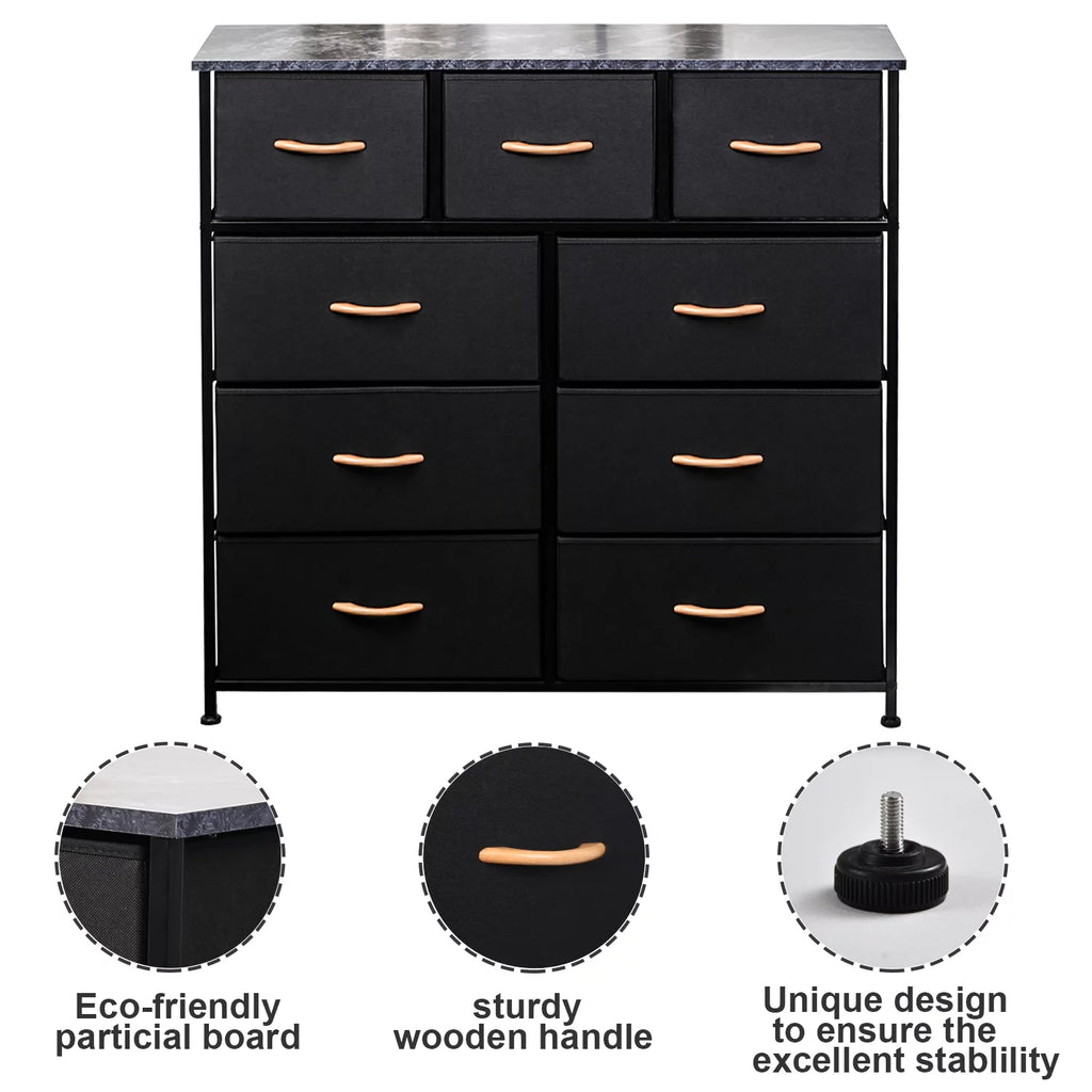Black 9 Drawer Fabric Dresser Storage Tower D856