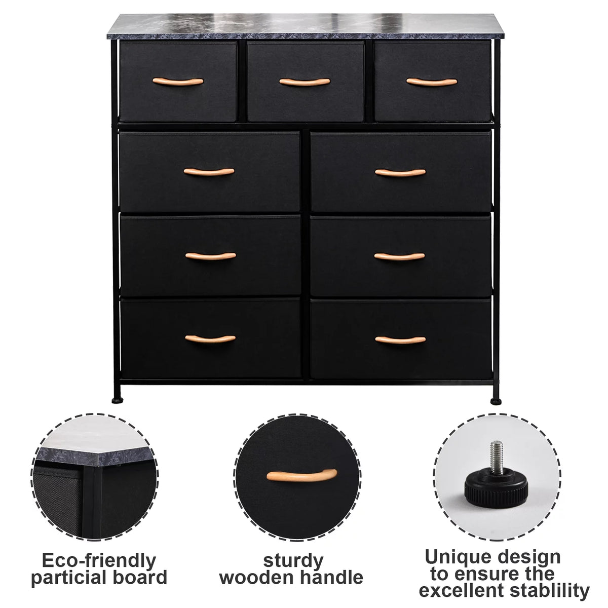 Black 9 Drawer Fabric Dresser Storage Tower D856