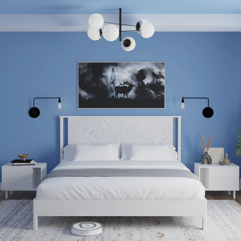 Queen Platform Bed Frame with Headboard Solid Wood Black H751366
