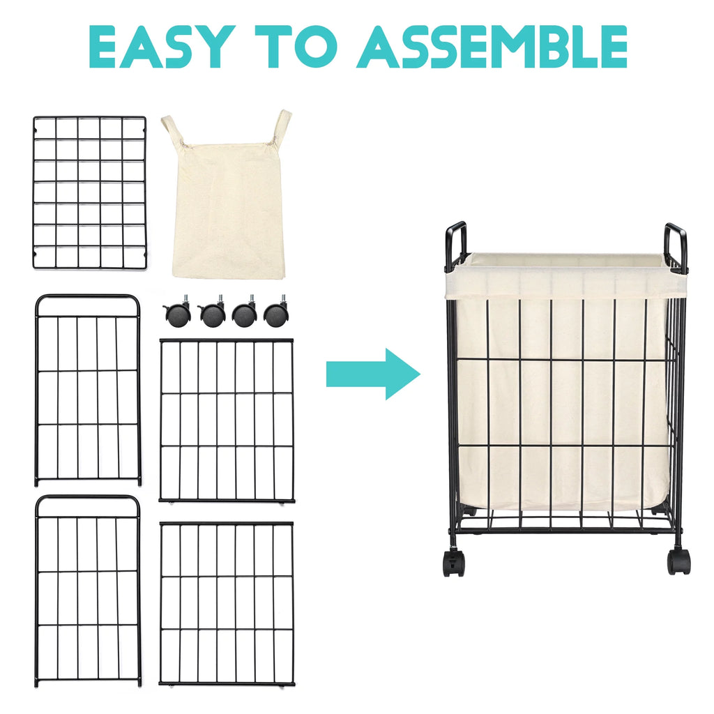 Black Metal Laundry Hamper with Wheels P392