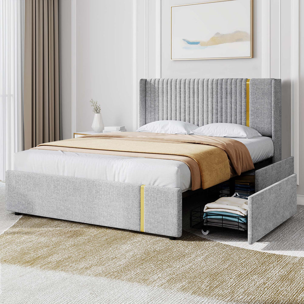 Upholstered Full Size Bed Frame with Storage Q517