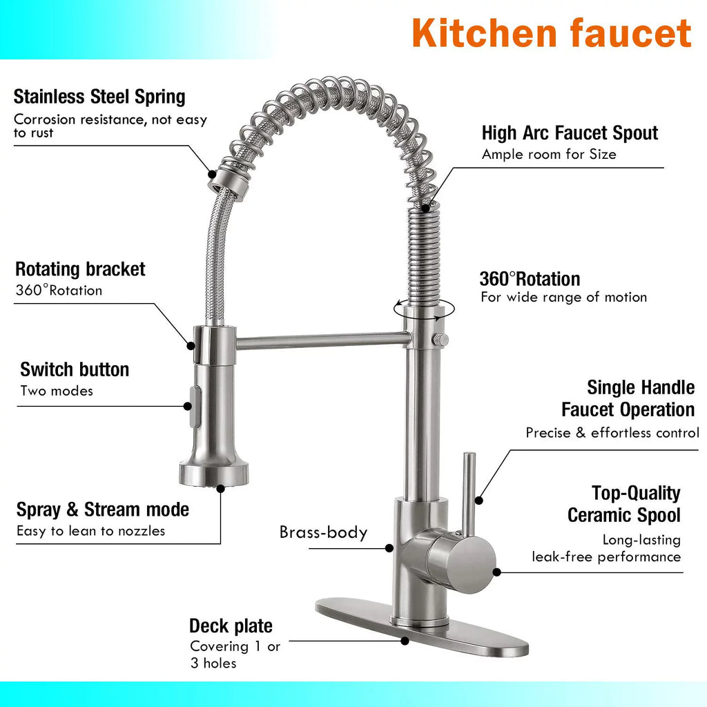 Brushed Nickel Solid Brass Pull Down Kitchen Faucet O296