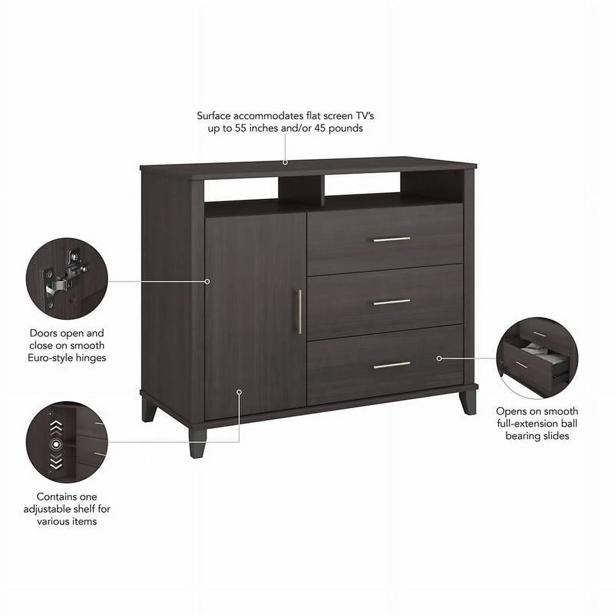 Tall TV Stand with Storage in Storm Gray T785093