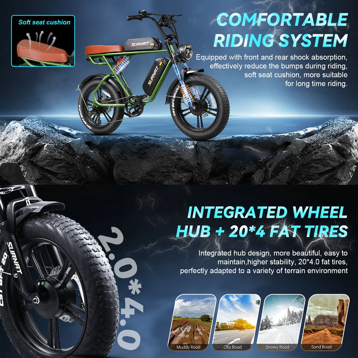 20" Dual Motor 2000W Fat Tire Electric Bike C65797