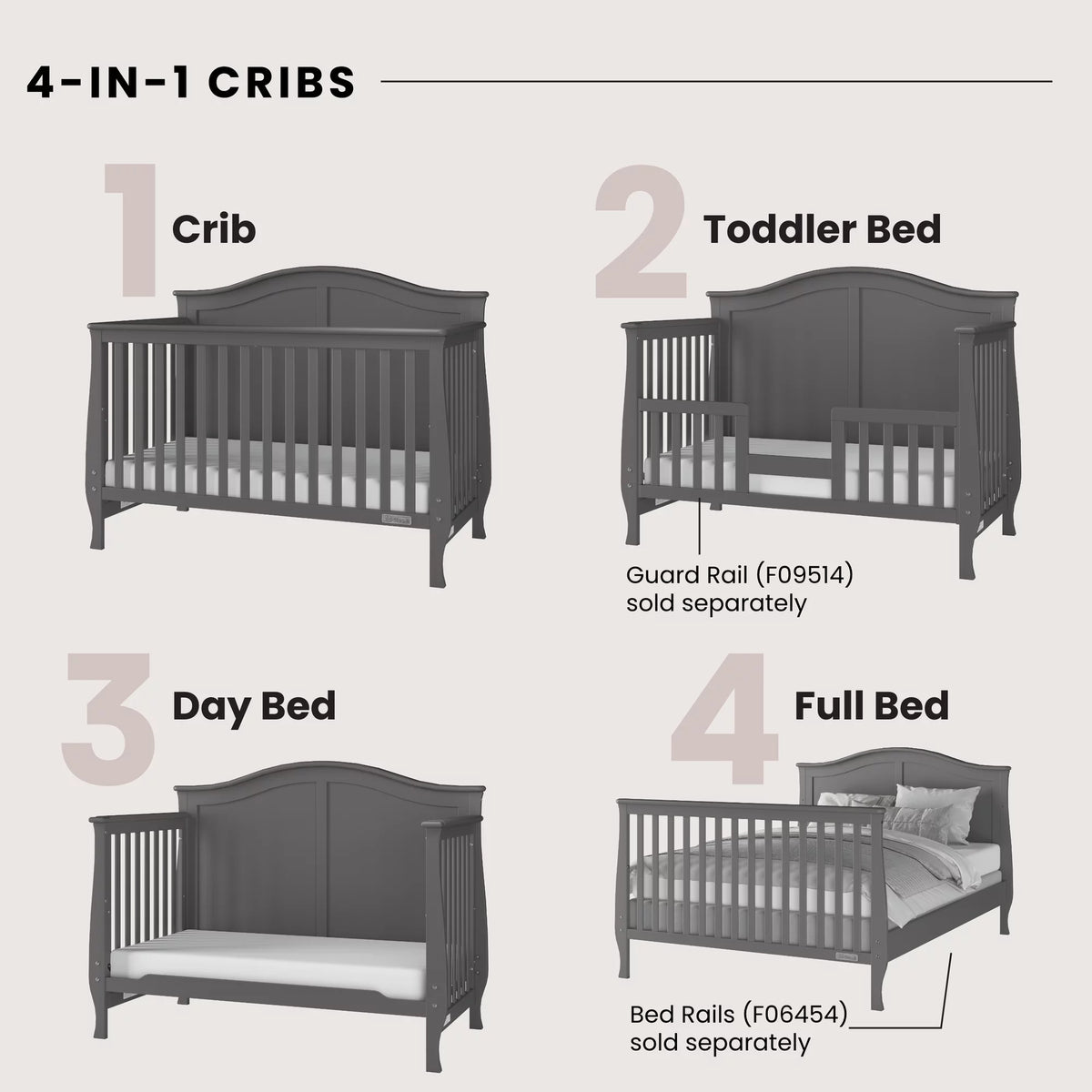Cool Gray 4-in-1 Convertible Baby Crib C156