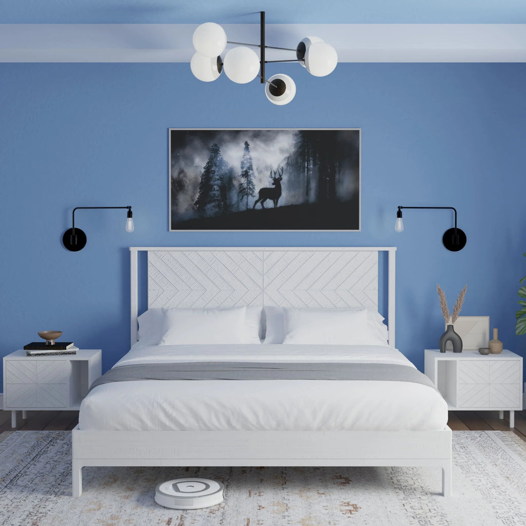 Queen Platform Bed Frame with Headboard Solid Wood Black H751366