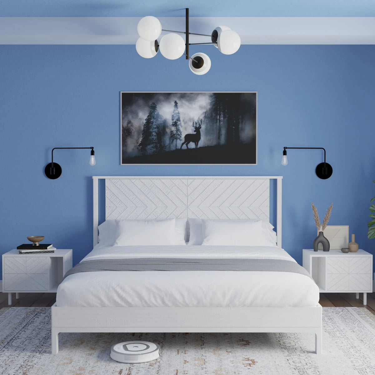 Queen Platform Bed Frame with Headboard Solid Wood Black H751366