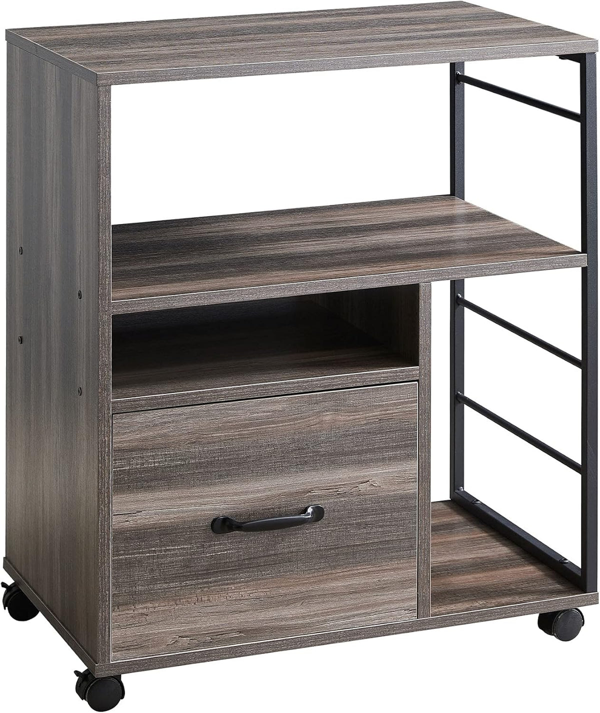 Rolling File Cabinet with Drawer and Open Storage Shelves J508848