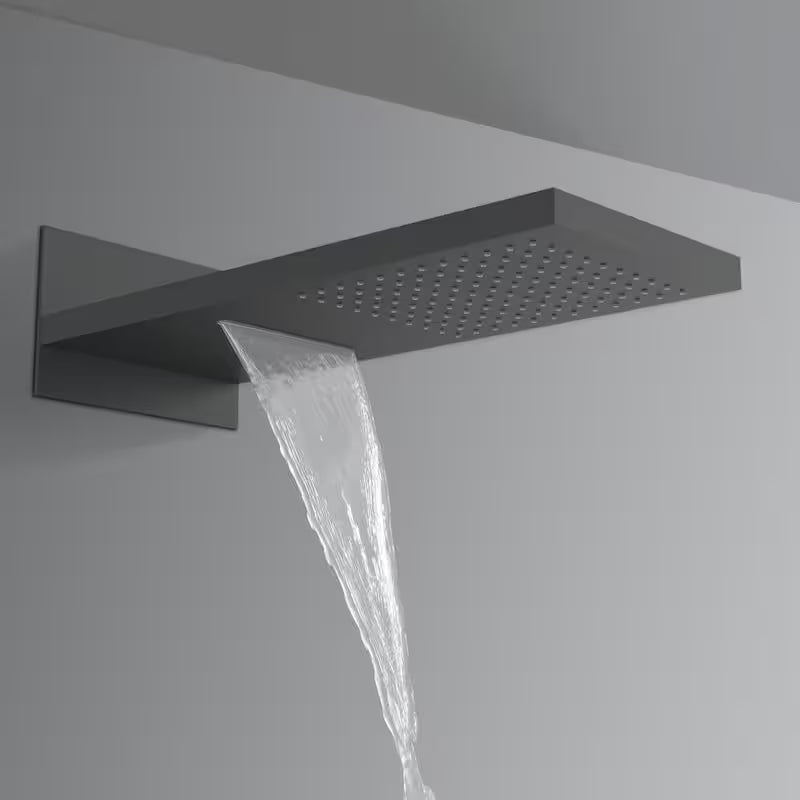1-Handle 3-Spray Wall Mount Shower Faucet with 9 in. Waterfall Shower Head in Matte Black E731719