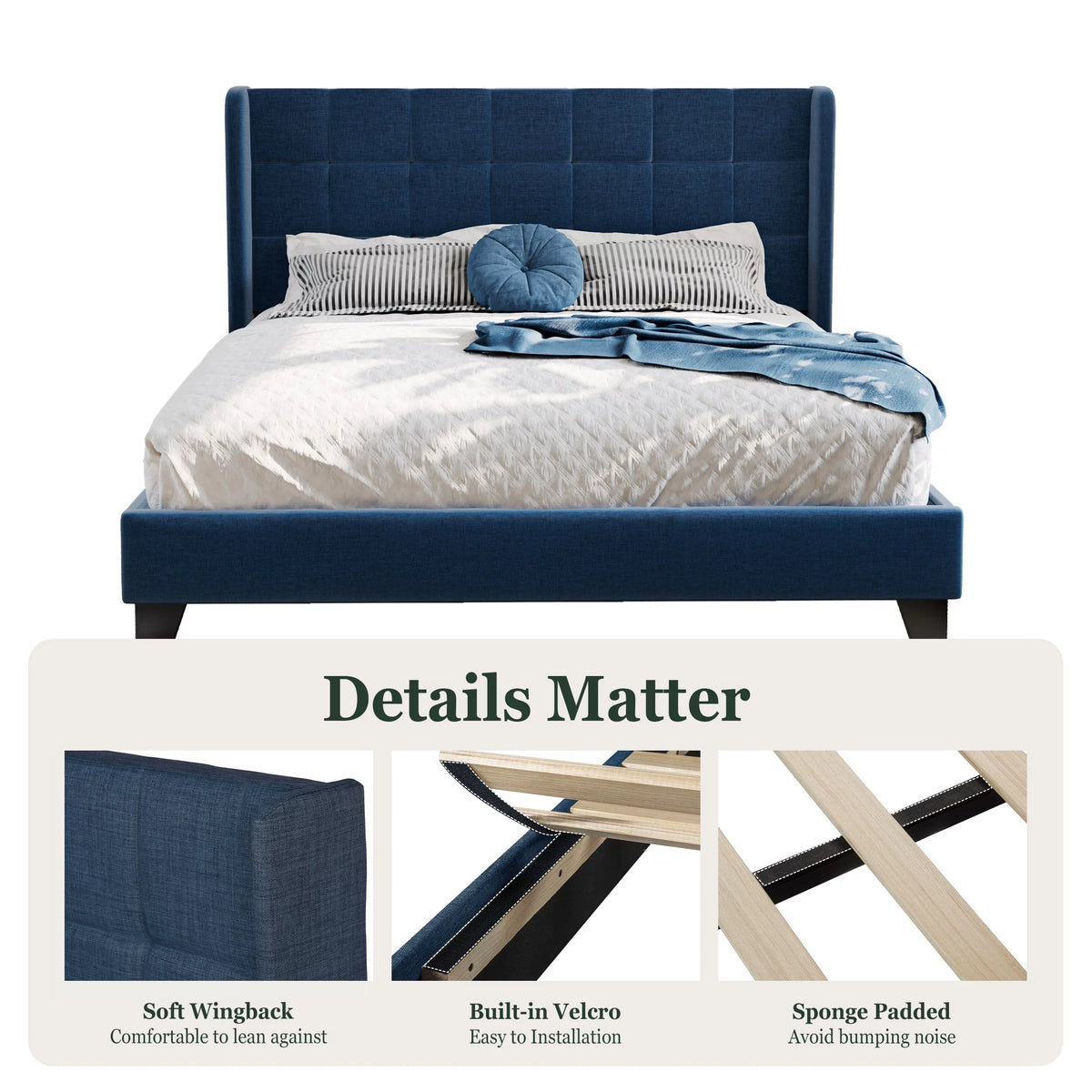 Queen Size Platform Bed Frame with Wingback Headboard B90001