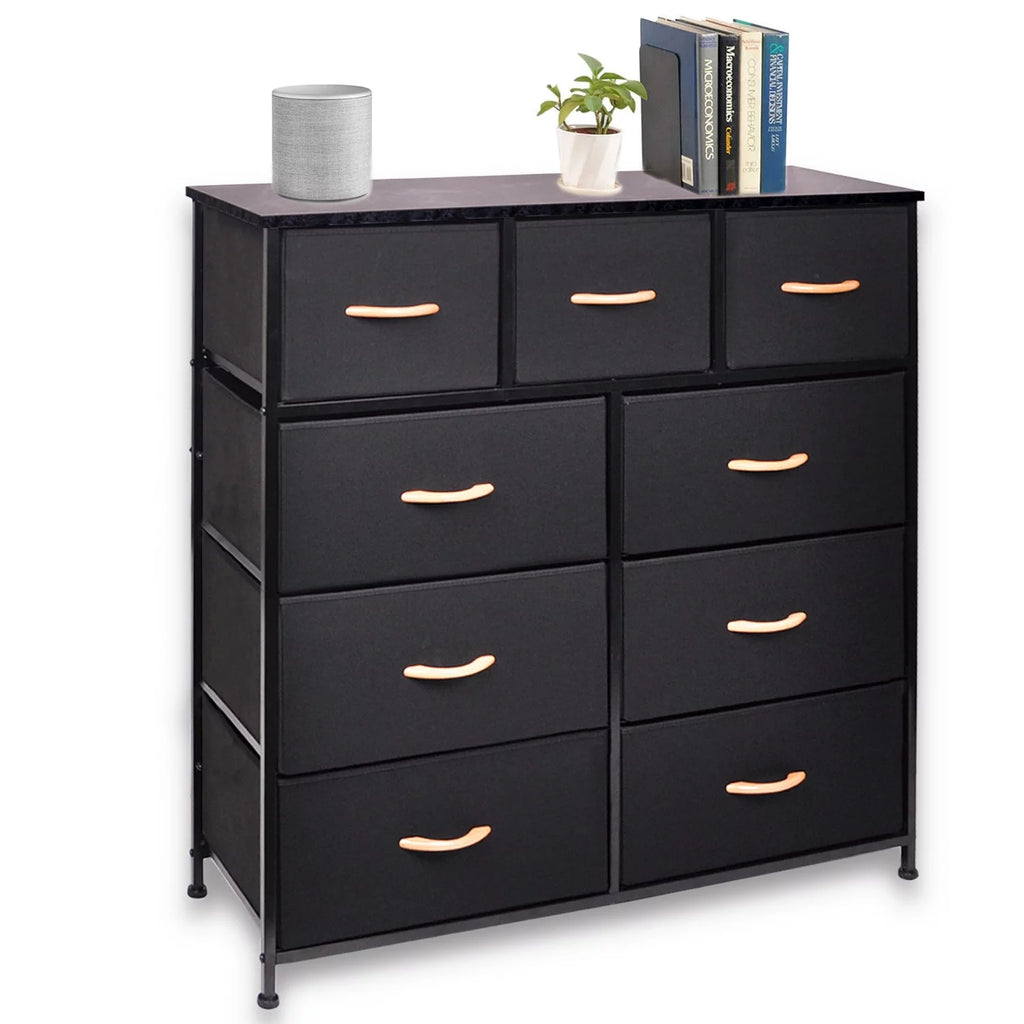 Black 9 Drawer Fabric Dresser Storage Tower D856