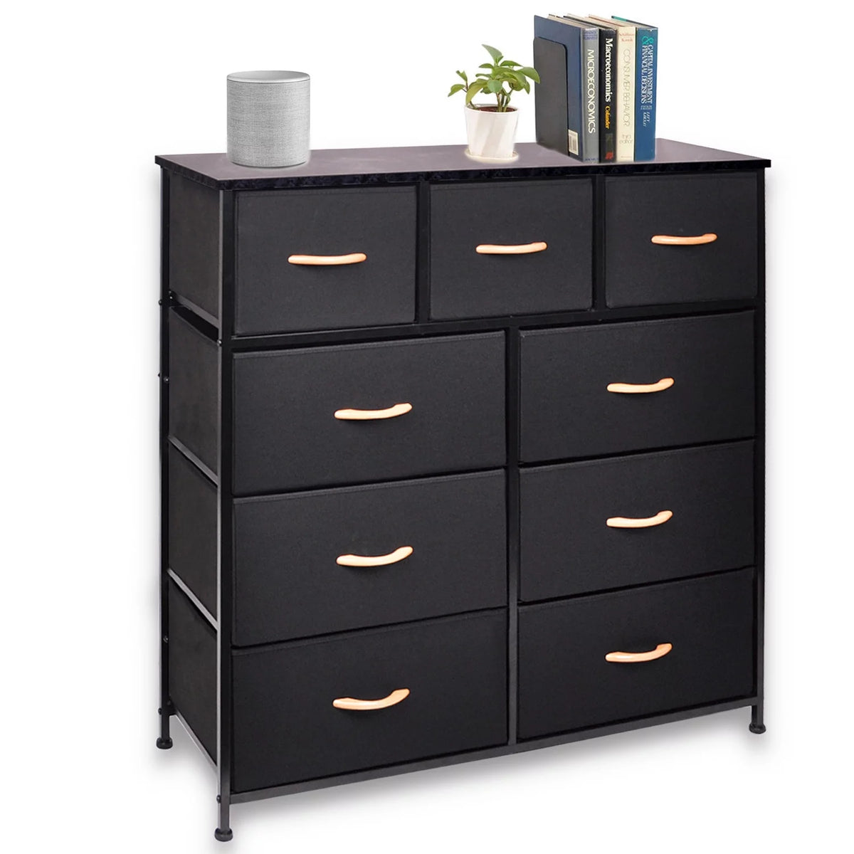 Black 9 Drawer Fabric Dresser Storage Tower D856