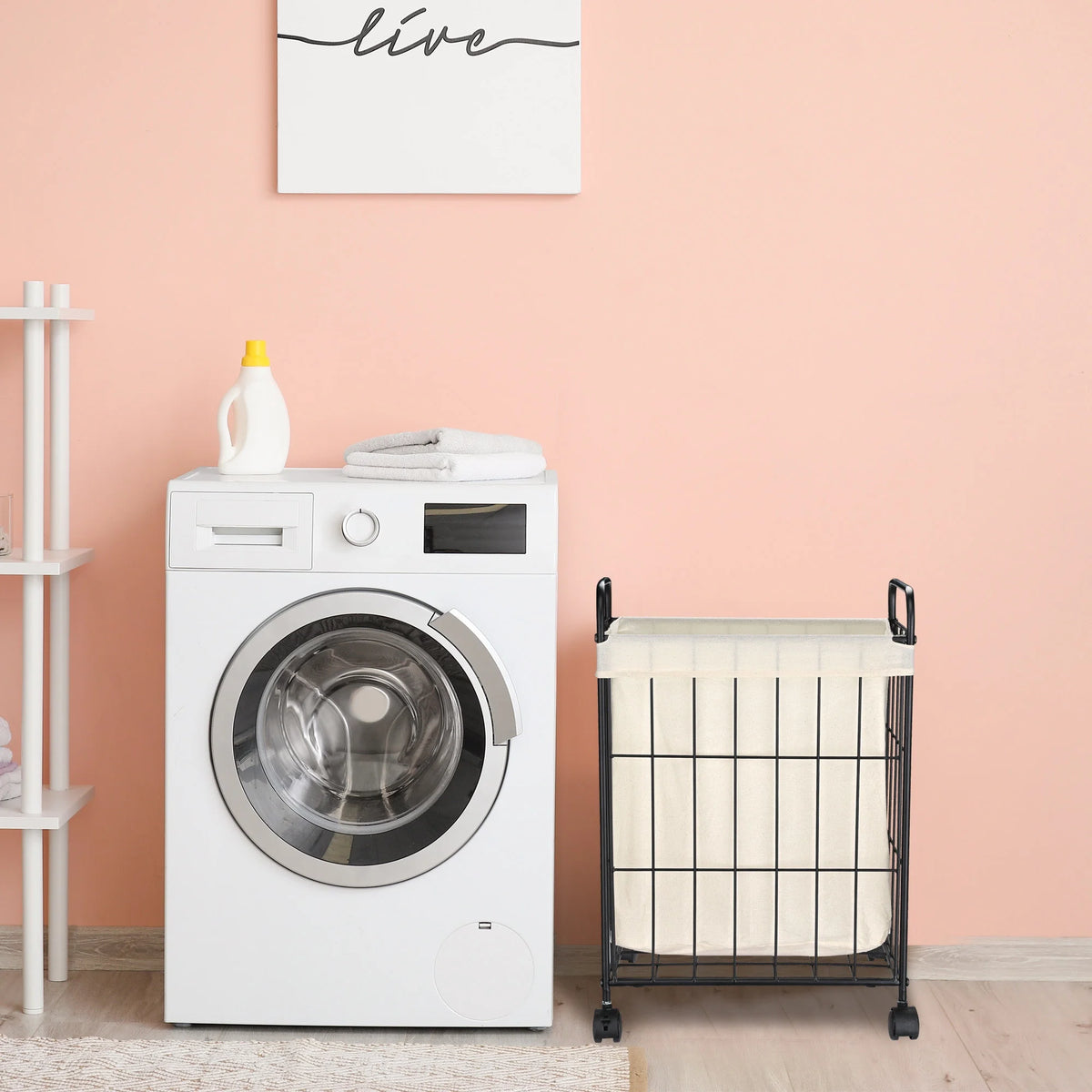 Black Metal Laundry Hamper with Wheels P392