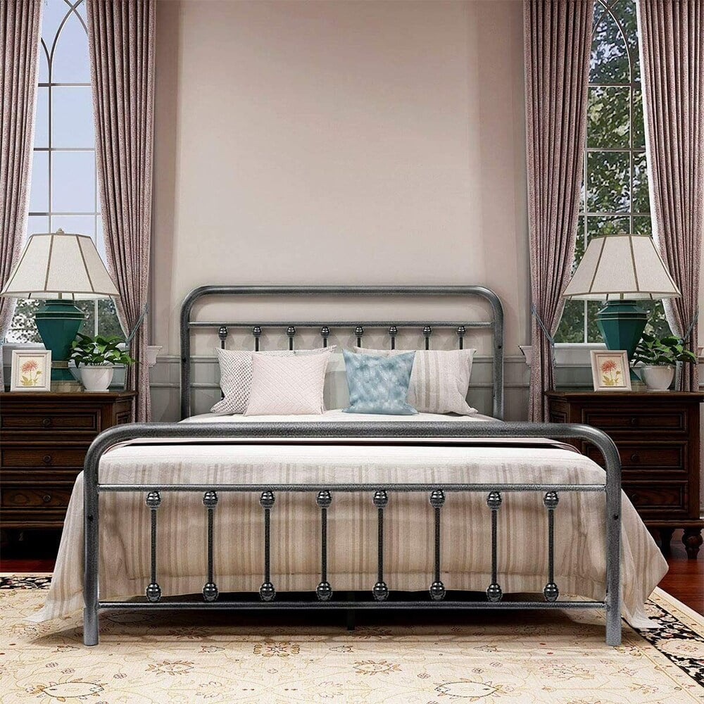 Queen Size Metal Bed Frame with Headboard J71894