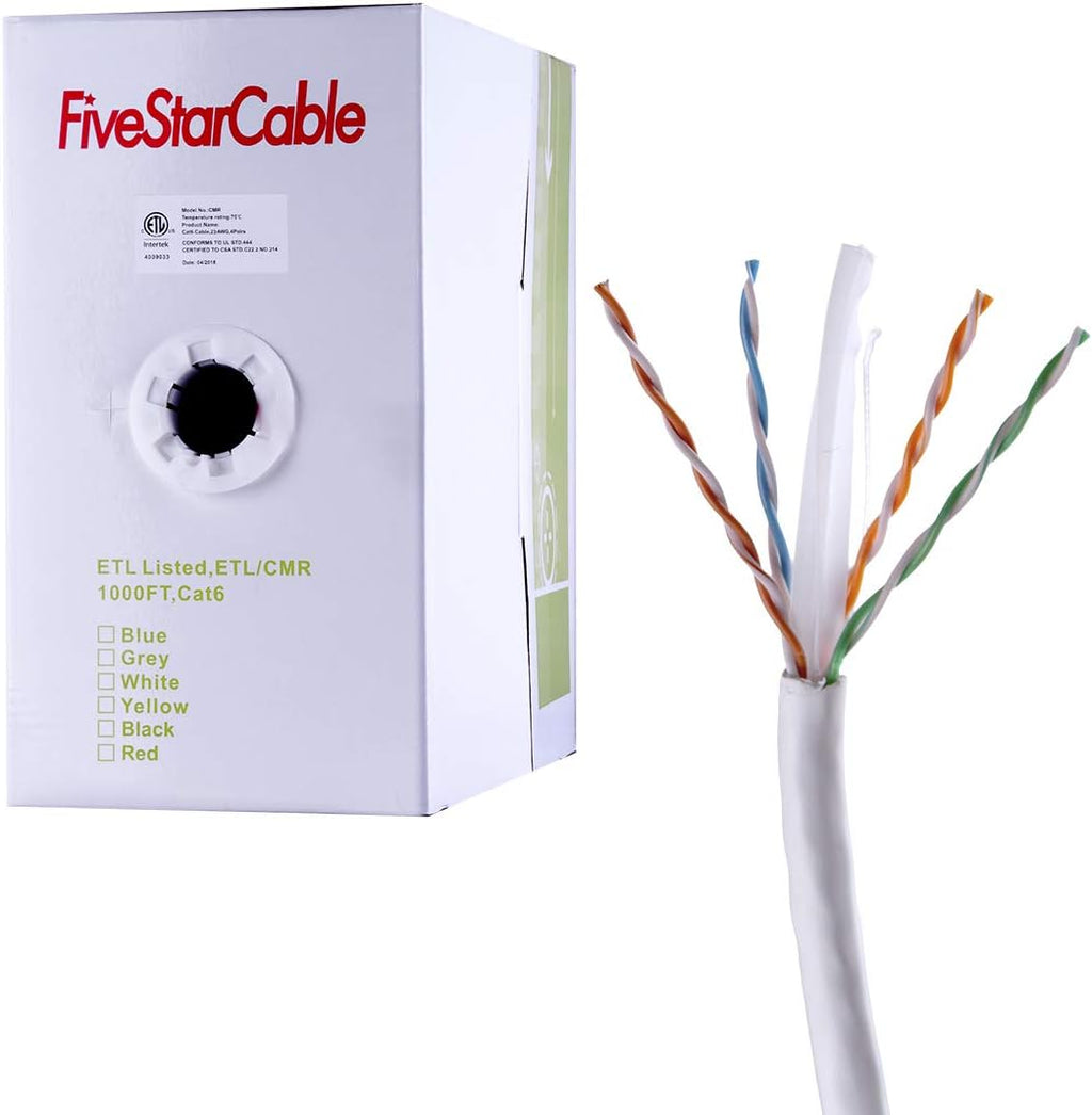 Cat6 1000ft 23AWG Bare Copper UTP Ethernet Cable White O52258