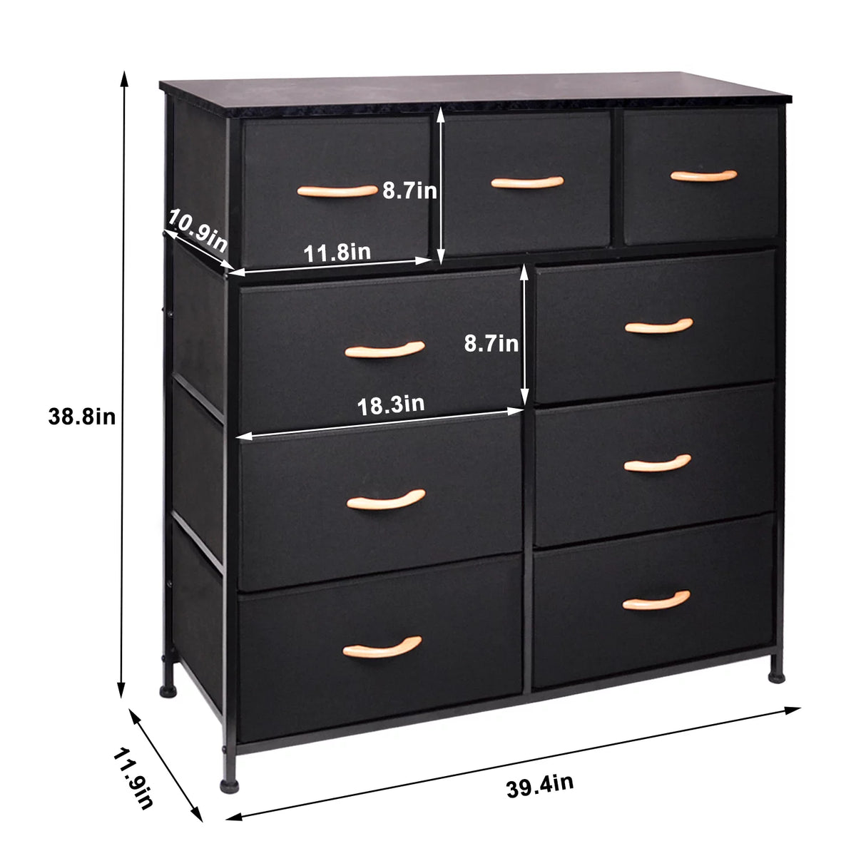 Black 9 Drawer Fabric Dresser Storage Tower D856