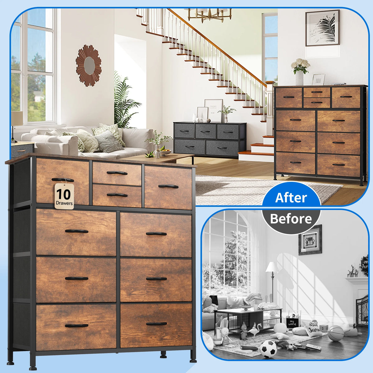 10 Drawer Fabric Dresser J70007