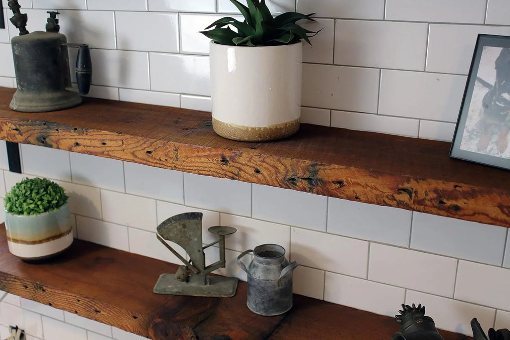 Reclaimed Wood Mantel Shelf with Steel Angle Brackets X584423