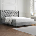 Light Gray Upholstered Bed with Wooden Slat Support Y940