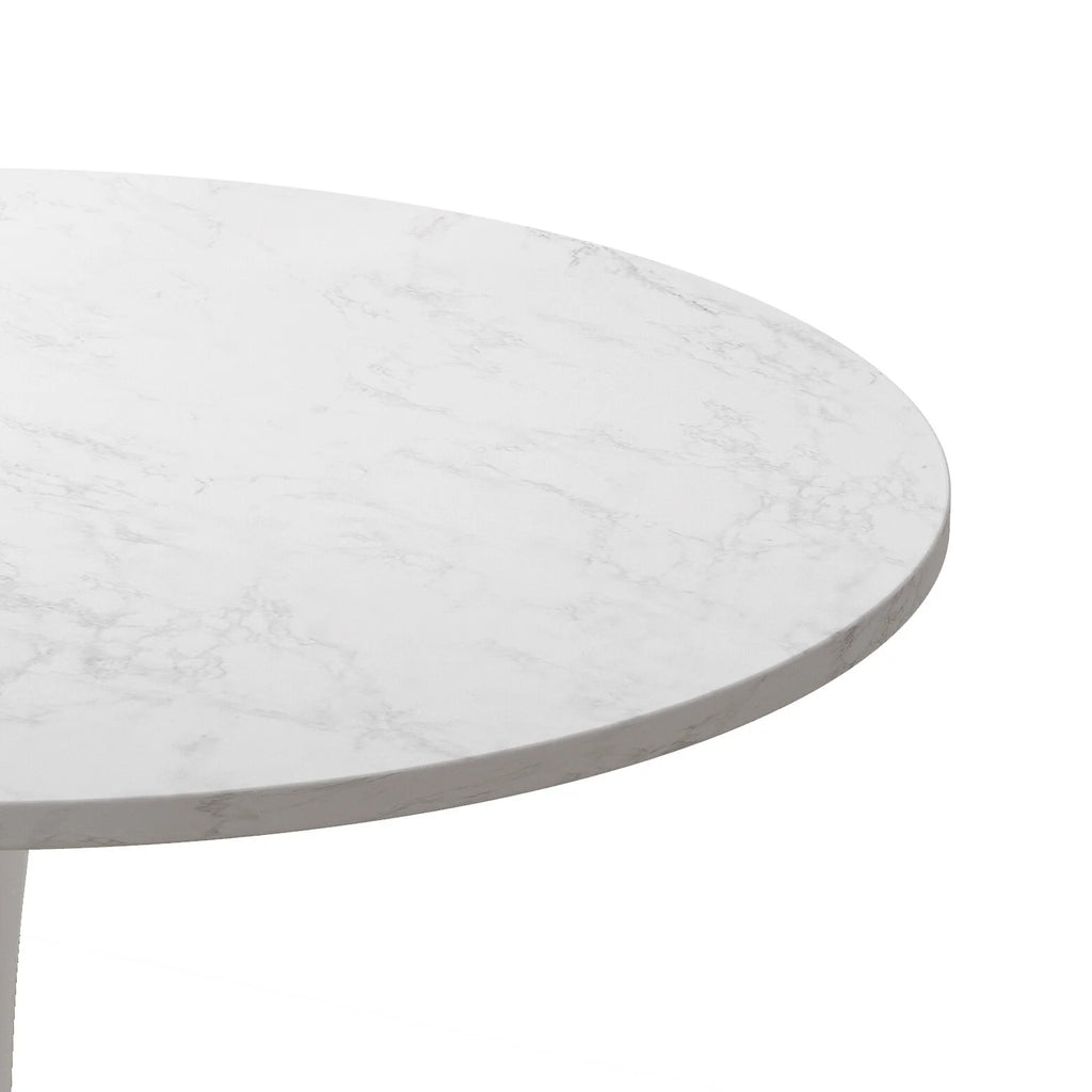 32" Round Marble White Dining Table with Metal Base E422964