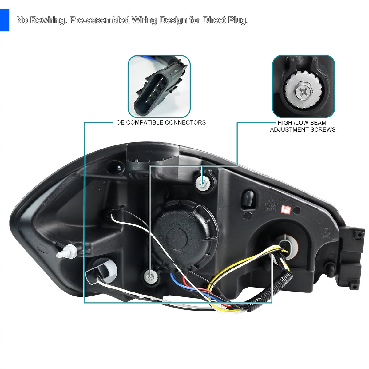 Black LED Strip Bar Projector Headlights Left + Right Pair J73917