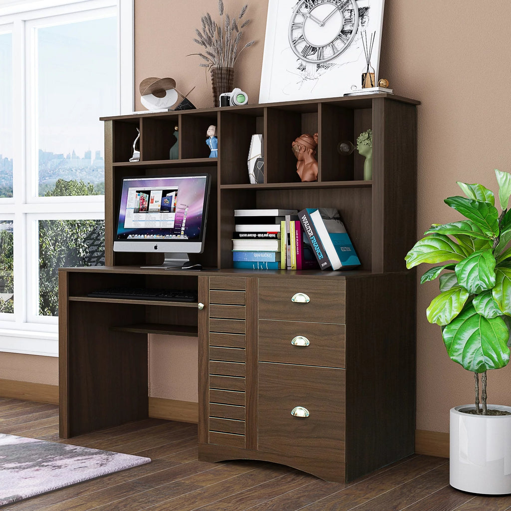Computer Desk with Hutch Walnut Finish W705300
