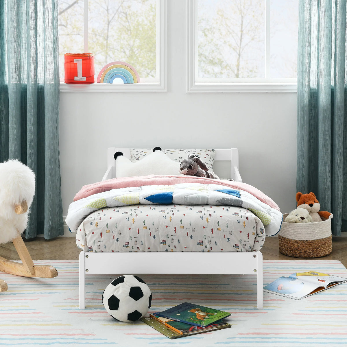 Solid Wood Toddler Bed with 2 Side Guardrails F89237