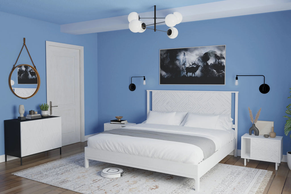 Queen Platform Bed Frame with Headboard Solid Wood Black H751366