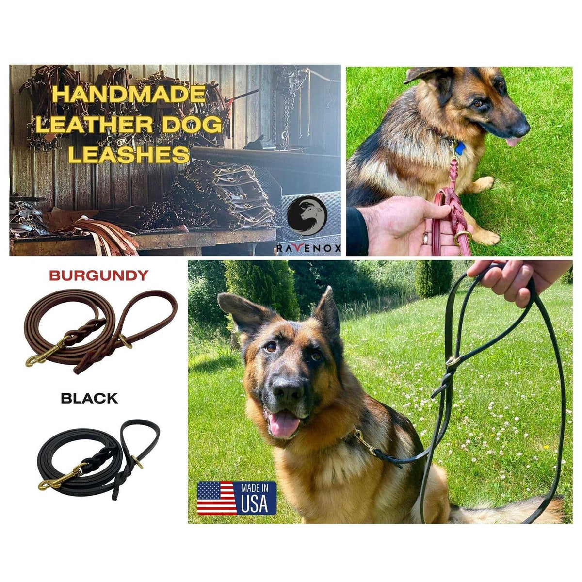 6 FT Braided Leather Dog Leash A1165