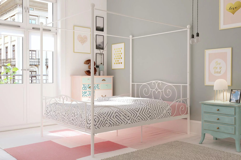 Gold Twin Canopy Metal Bed Q317