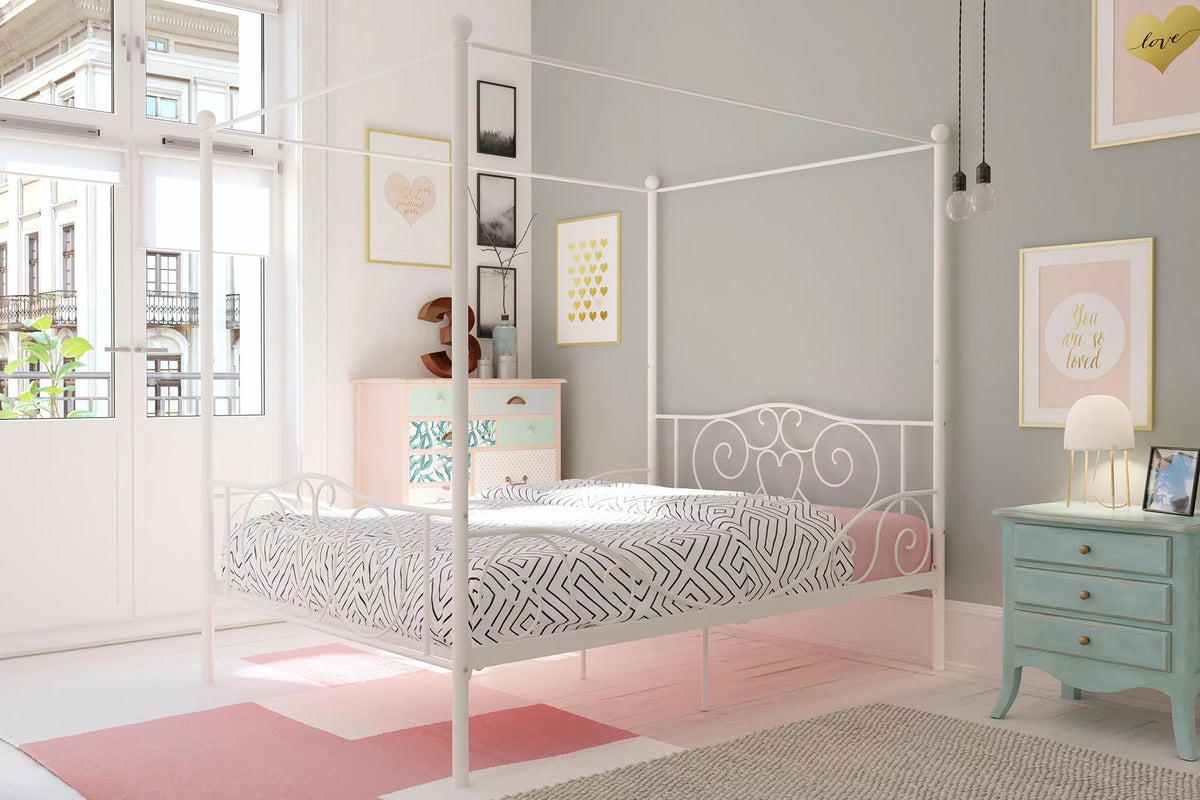 Gold Twin Canopy Metal Bed Q317