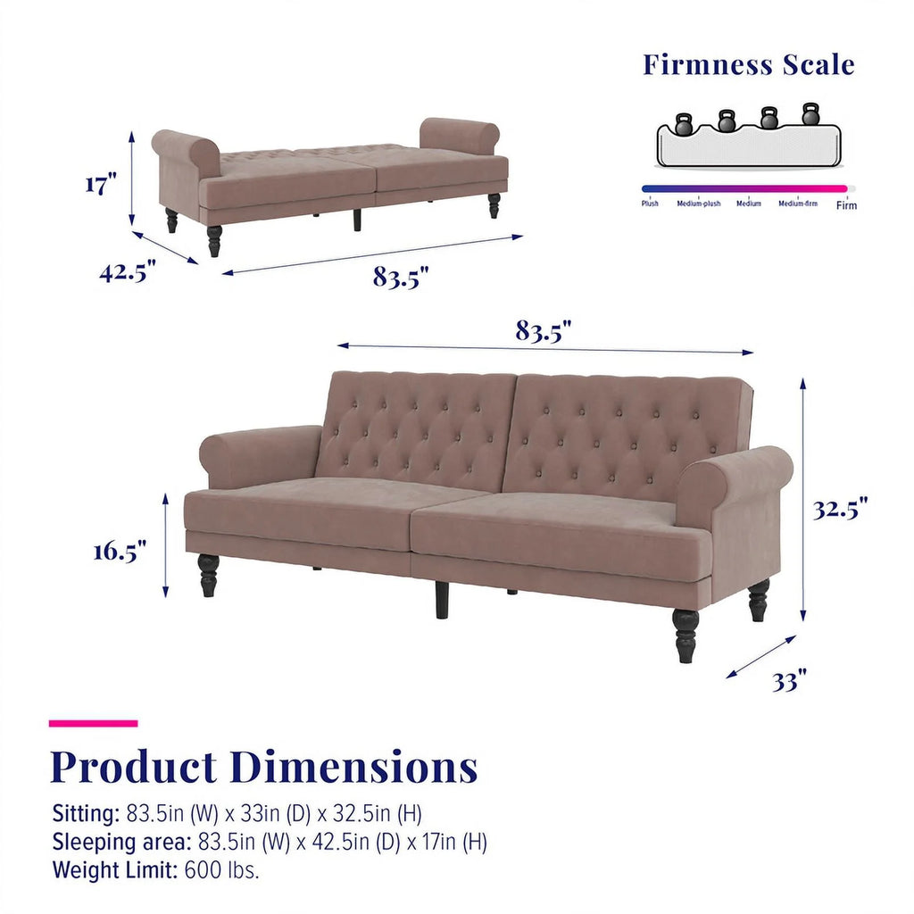 Blush Velvet Upholstered Futon D336