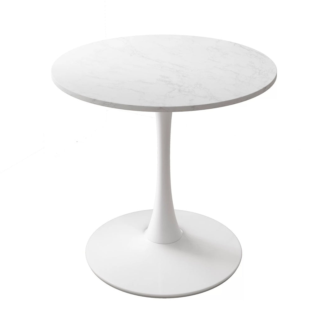 32" Round Marble White Dining Table with Metal Base E422964