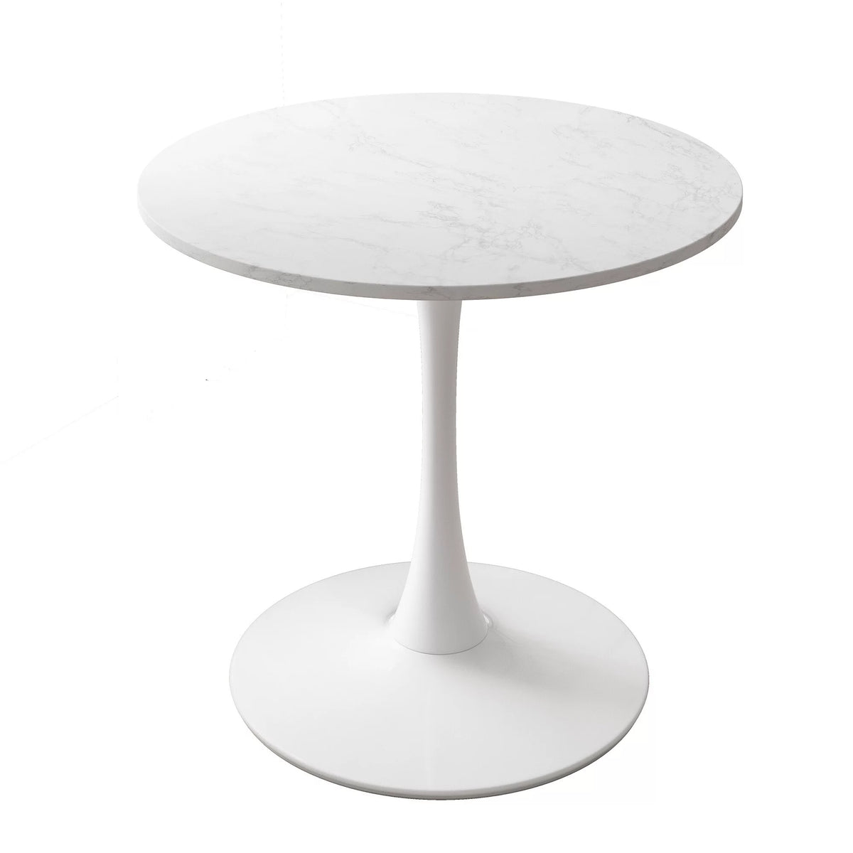 32" Round Marble White Dining Table with Metal Base E422964
