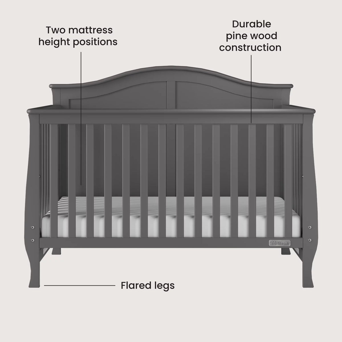 Cool Gray 4-in-1 Convertible Baby Crib C156