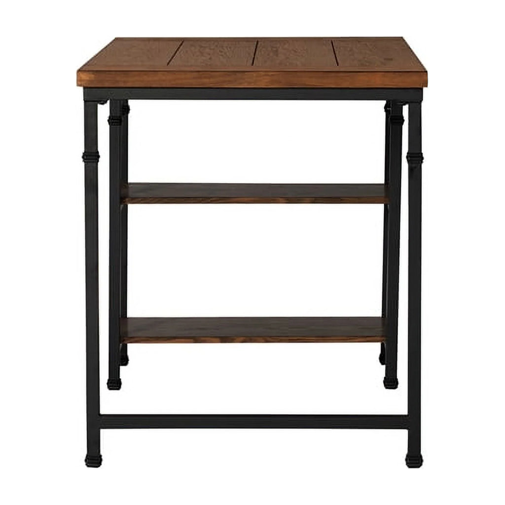 Rustic Desk with 2 Wood Shelves and Metal Frame in Black I6357