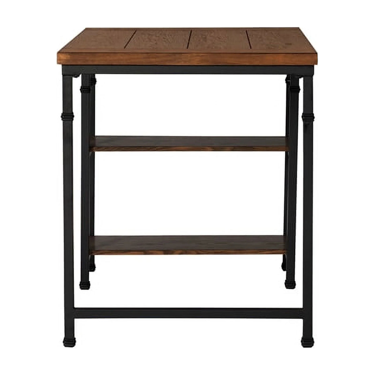 Rustic Desk with 2 Wood Shelves and Metal Frame in Black I6357