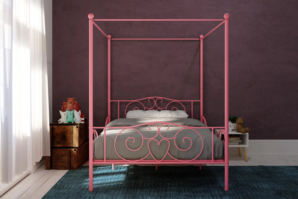 Gold Twin Canopy Metal Bed Q317