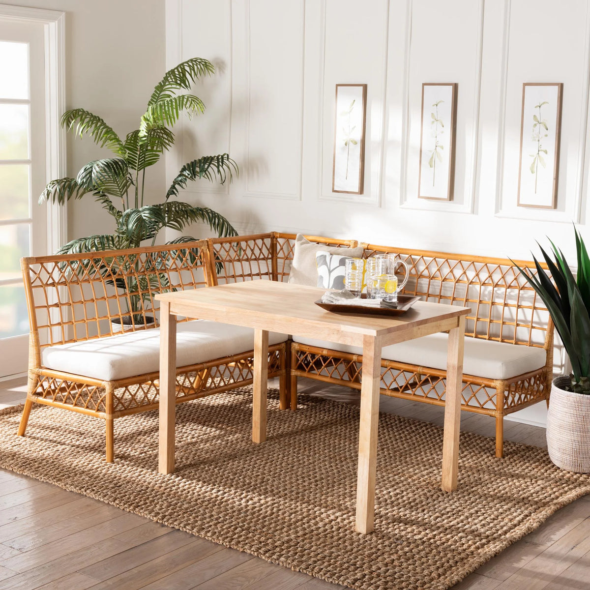 Honey Rattan 4-Piece Dining Nook Set Q319