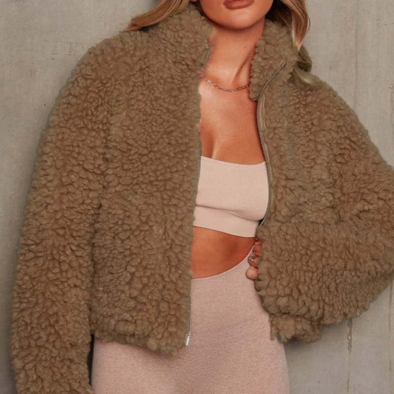 Casual Solid Patchwork Zipper Collar Outerwear L556